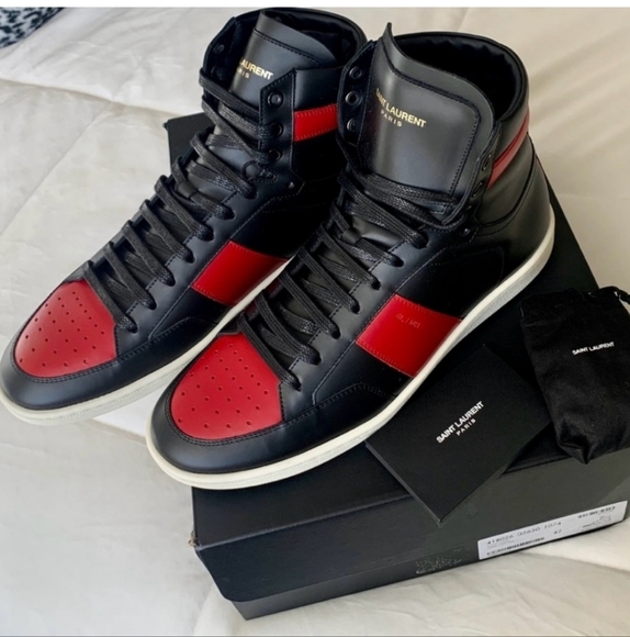 Saint Laurent Men's Black and Red High-Top Sneakers - Picture 1 of 7